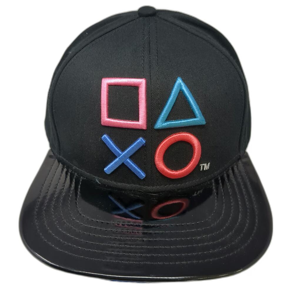 PlayStation Snapback Black Hat One Size Blue Underbrim Faux Leather Controller